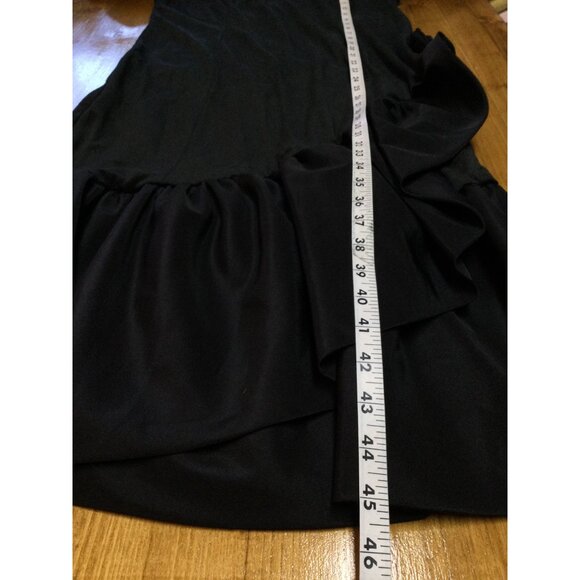 Herman Marcus Black Velvet Long Sleeve Midi Dress Size 12 Ruffle Dark Coquette - Picture 7 of 9